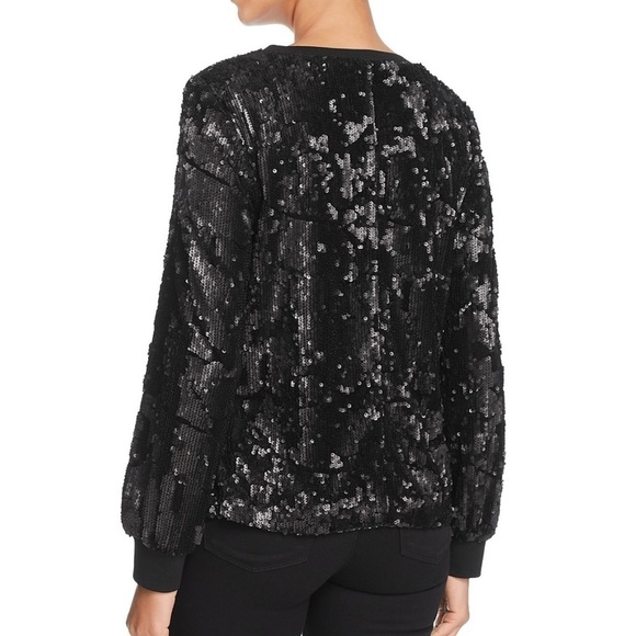 Le Gali Elisa Sequined Velvet Long Sleeve Black Blouse Size Medium Party Festive - Picture 2 of 8
